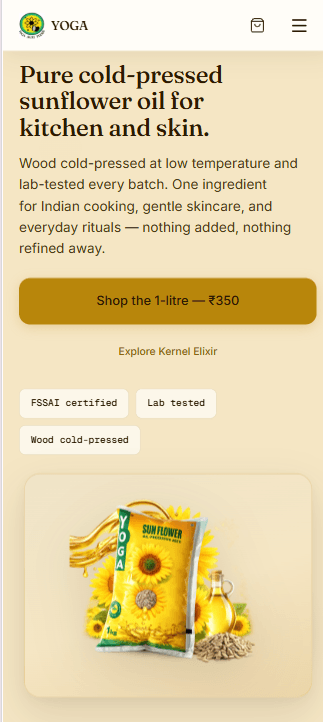 Yoga Agri Foods mobile storefront — product browsing and WhatsApp ordering